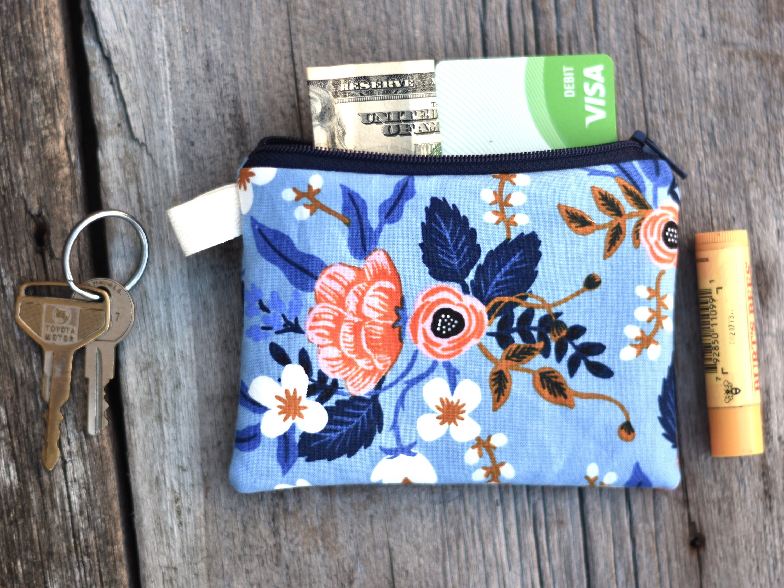 ハンドメイド ミニバッグ Small Fabric Zipper Pouch, Rifle Paper Co Fabric Bag, Lined