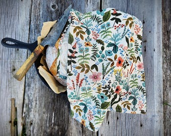 Vintage-style Botanical Tea or Dish Towel: Rifle Paper Co Linen Kitchen Decor (17x26")
