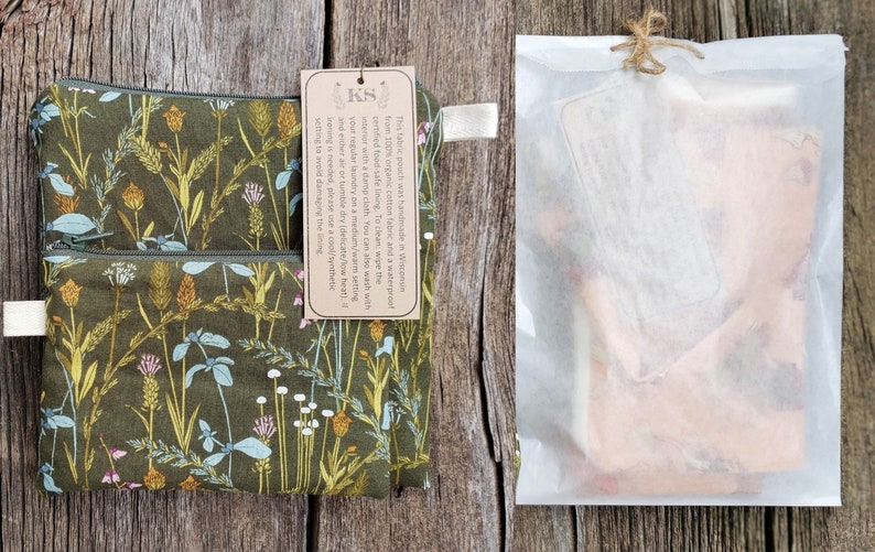 Cotton snack bag, Rifle Paper Co bag, sandwich bag waterproof or organic cotton lined, zipper bag, fabric pouch, garden fabric image 6