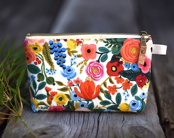 Floral toiletries bag, makeup bag, waterproof pouch, rifle paper co fabric bag, floral toiletry bag, garden party floral