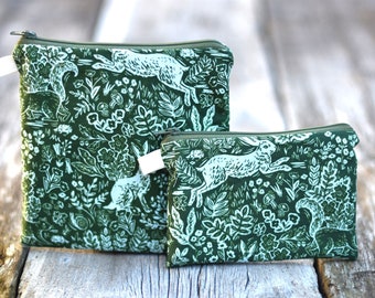 Rifle Paper Co. Woodland Snack Bag: Green Waterproof Rabbit Zipper Pouch