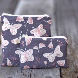 Butterfly Zipper Bag: Organic Cotton Snack or Makeup Bag