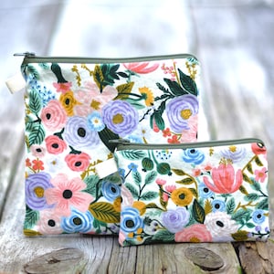 Pastel floral snack bag, washable zipper bag, Rifle Paper Co, sandwich bag- waterproof or organic cotton lined, fabric pouch, Pastel floral