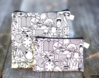 Charley Harper illustrations snack bag, organic cotton or food safe waterproof lined pouch, makeup bag, sandwich bag