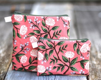 Rifle Paper Co. Peony Snack Bag: Waterproof or organic cotton lined Zipper Pouch