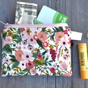 Vintage floral fabric zipper pouch, Rifle Paper Co fabric bag, lined zipper pouch, essential oils bag, coin card purse, mini cosmetics bag