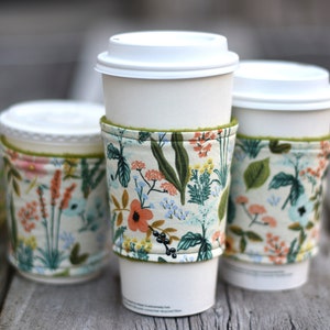 Floral Rifle Paper Co. Fabric Coffee Cozy: Fleece Lined Beverage Drink Sleeve