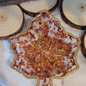 Maple Leaf Dish - Ring / Coin Dish Handmade Resin Art Glitter Maple Leaves