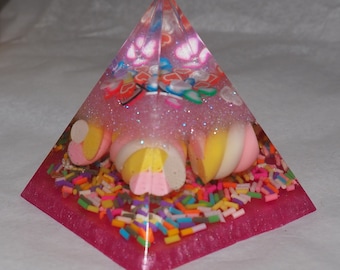 Sweetie Pyramid Resin Art - Unusual Sweets Triangle Mini Pyramid Paper Weight