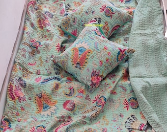Indian decorative cotton bedspread kantha quilt Bohemian bed cover quilt