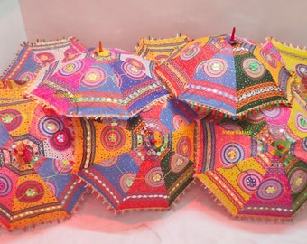 Embroidered Cotton Parasol: Indian Wedding Haldi Mehendi Decor, 24 Inch