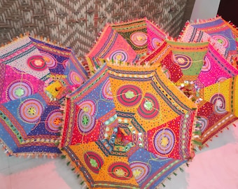 Paraguas de algodón bordado a mano, decoración bohemia, sombrilla india