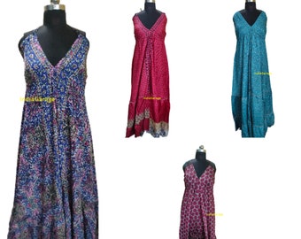Boho Halter Maxi Dress | Vintage Silk Sari, Bohemian Dress