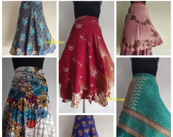 Falda tipo sari de seda vintage, falda bohemia reversible