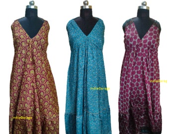 Handmade Silk Blend Boho Dress – Halter Sari, One Size