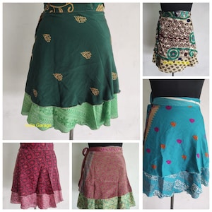 Handgemachter Sari Seide Mini Wickelrock Boho-Wenderock