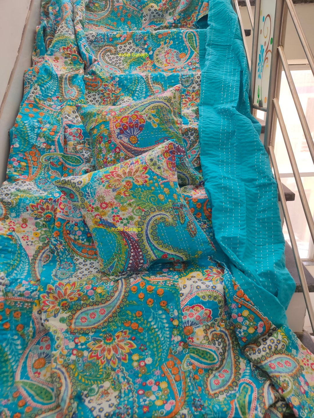 Paisley Cotton Handmade Kantha Quilt Sofa Cover Bedding Throw Blanket ...