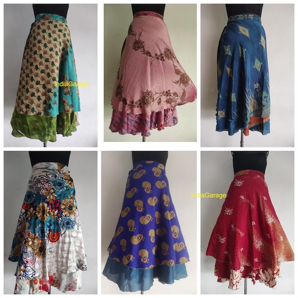 Indian Silk Long Wrap Skirts boho hippie magic skirt