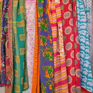 Floral Kantha quilt blanket vintage Indian cotton soft fabric recycled old sari bed cover gudari sofa throw