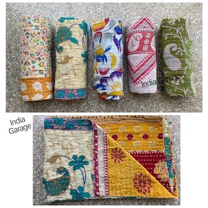 Indian Vintage Kantha Quilt Handmade Throw Reversible Blanket Bedspread Cotton Fabric BOHEMIAN quilt