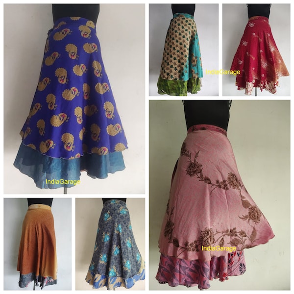 Sale On Indian Silk Skirts, Vintage Silk Skirt, Bohemian Skirts, Wrap sari skirts, Women Hippie Summer Skirts, casual party flowy skirts