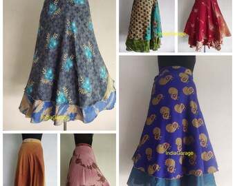 Lot of Handmade Vintage Indian Long Silk Wrap Skirts