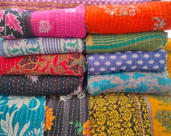 Indian Vintage Kantha Quilt: Handmade Cotton Throw Blanket (85x55 Inch)