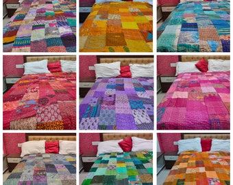 Indian Patchwork Quilt Boho Bedding Covers and Bedspread Handmade Vintage Quilts