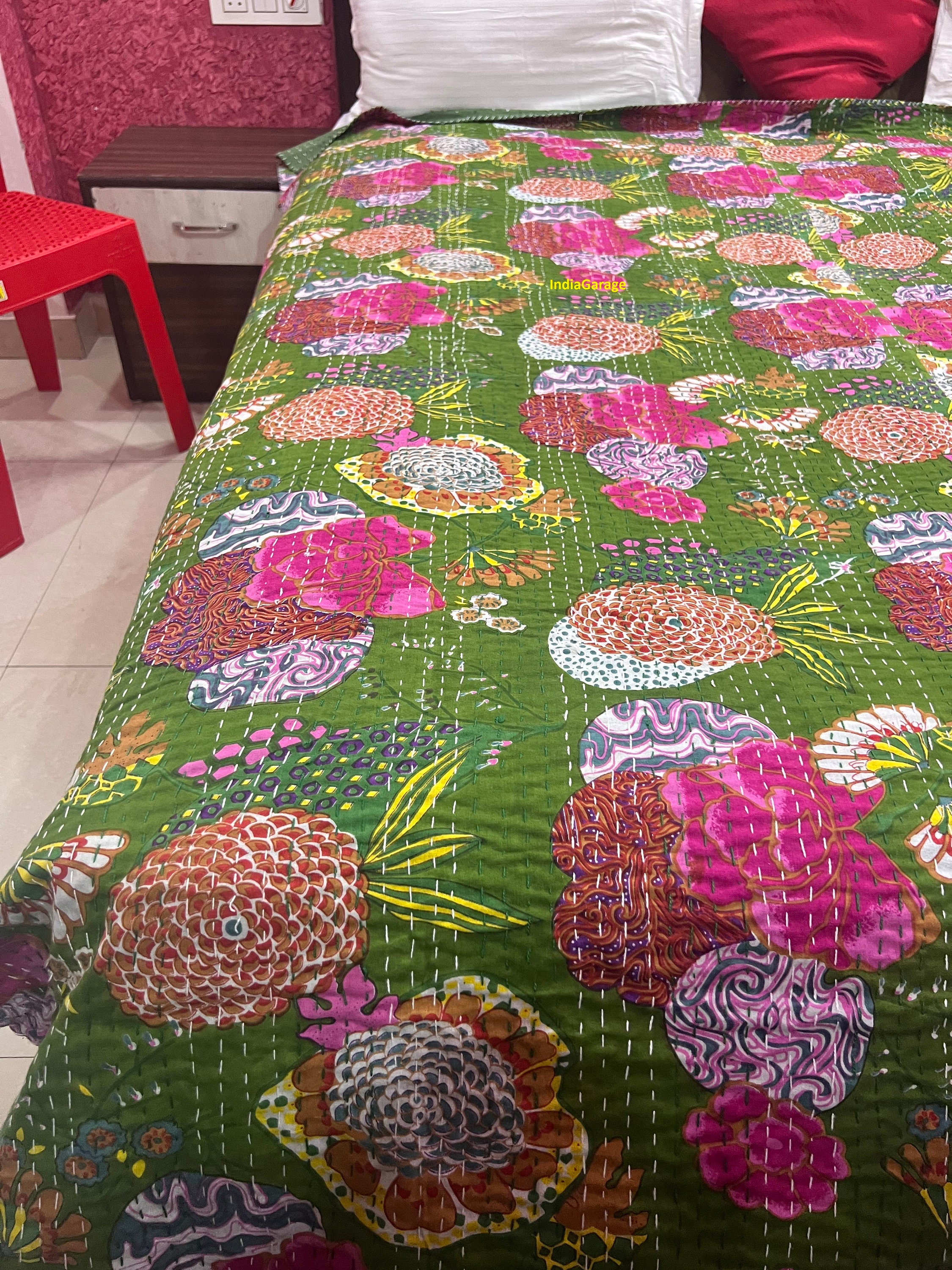 Floral Print Indian Kantha Quilt Bohemian Kantha Quilts Etsy