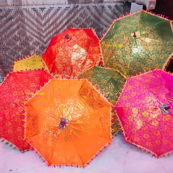 Handmade Indian Embroidered Sun Umbrella - Wedding Mehndi Party Decor (Multicolor, Cotton)
