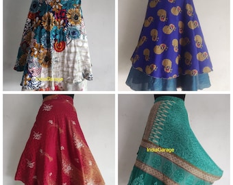 Lange wikkelrokken Indiase zijde Groothandel veel maxi-rokken, boho-rokken, hippierokken, zijden sari-rokken