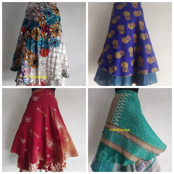 Indian Silk Long Wrap Skirts Wholesale Lot of Maxi Skirt, Bohemian Skirts, Hippie Skirts, Silk Sari Skirts