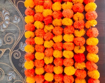 Lot de gros de guirlandes décoratives indiennes en plastique de soucis, fleur artificielle de toile de fond de fête