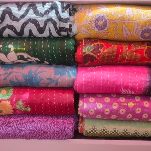 Sale on Indian Vintage Kantha Quilt Throw Bohemian Floral Print Hand Crafted Bedspread Cotton Fabric Twin Bedding Quilted
