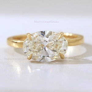 Oval Cut Lab Grown Diamond Engagement Ring, 2.00 CT East West Solitaire in 10K Gold