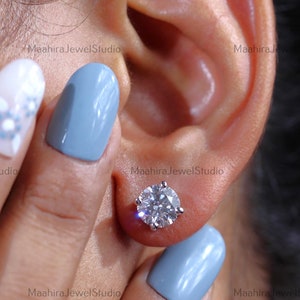 4.00 CT Round Cut Lab Grown Diamond Solitaire Stud Earrings, 14K Solid White Gold Screw Back Earrings, CVD Diamond Earrings, Engagement Gift