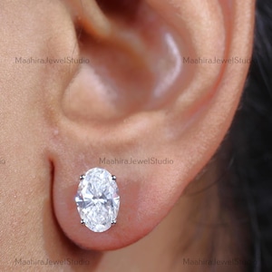 4.00 CT Oval Cut Lab Grown Diamond Solitaire Stud Earrings, 14K Solid White Gold Screw Back Earrings, CVD Diamond Earrings, Gift For Mothers