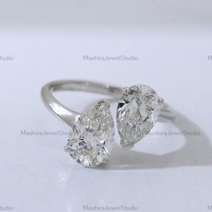 Pear Cut Lab Grown Diamond Toi Et Moi Ring, 10K Solid White Gold Twins Diamond Ring, Bridal Jewelry Ring, Engagement Ring, Gift For Her