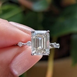 3CT Lab Grown Certified Emerald Cut Diamond Solitaire Engagement Ring, 14K Solid Gold IGI Certified Emerald Diamond Ring,