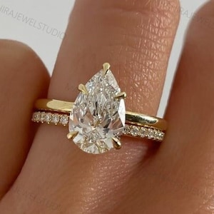 2.50 CT Pear Cut Lab Grown Diamond Solitaire  Engagement Ring Set, 10K Gold Bridal Wedding Ring Set, Mother&#39;s Gift,Promise Ring,Gift For Her