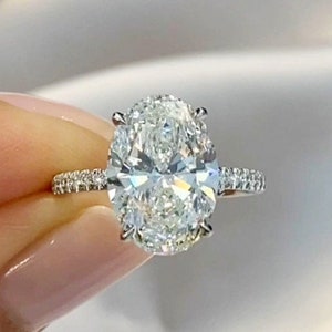 4 CT Oval Cut Lab Grown Diamond  Hidden Halo Engagement Ring, Lab Grown Pave Set Wedding Ring, 14k Yellow Gold  Anniversary Ring