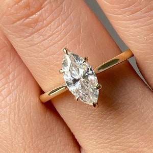 Marquise Cut Lab Created Diamond Solitaire Engagement Ring,14K Solid Gold Wedding Ring, Minimalist Ring, Marquise Dainty Ring Gift For Her