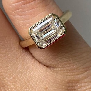 East West Emerald Lab Diamond Ring: Bezel Solitaire CVD Anniversary