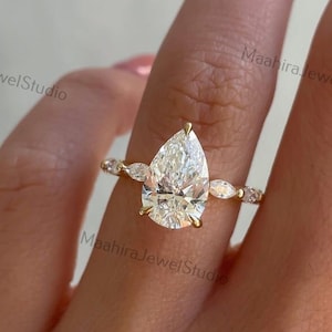 3CT obrączka ślubna z diamentami w szlifie gruszkowym, laboratoryjnie hodowanymi, ukrytym halo, 14-karatowe żółte złoto, wyjątkowy pierścionek zaręczynowy, pierścionek zaręczynowy, pierścionek rocznicowy,