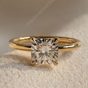 Cushion Cut Lab Grown Diamond Hidden Halo Solitaire Engagement Ring, 14K Solid Gold IGI Certified Cushion Diamond Ring, Anniversary Ring