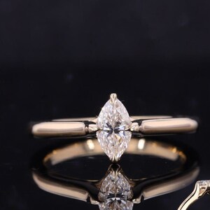 Compass Set Marquise Diamond Lab Grown Solitaire Engagement Ring,14K Solid Gold Ring,Minimalist Marquise Compass Wedding Ring Gift For Women
