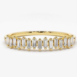 Scattered Mini Baguette Diamond Half Eternity Bridal Wedding Band For Women, Baguette Lab Grown Diamond Stacking Band For Her/ Matching Band