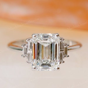 2.50CT Emerald Cut Lab Grown Diamond Engagement Ring, 14K Solid Gold IGI Certified Emerald Diamond Ring