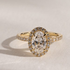 1.50 Carat Oval Cut Lab Grown Diamond Halo Solitaire Engagement Ring, 14K Solid Gold Bridal Ring, Anniversary Gift, Christmas Gift