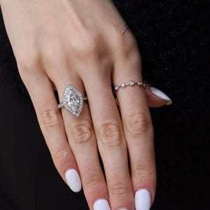 Art Deco Marquise Lab Grown Diamond 14K Gold Halo Engagement Ring